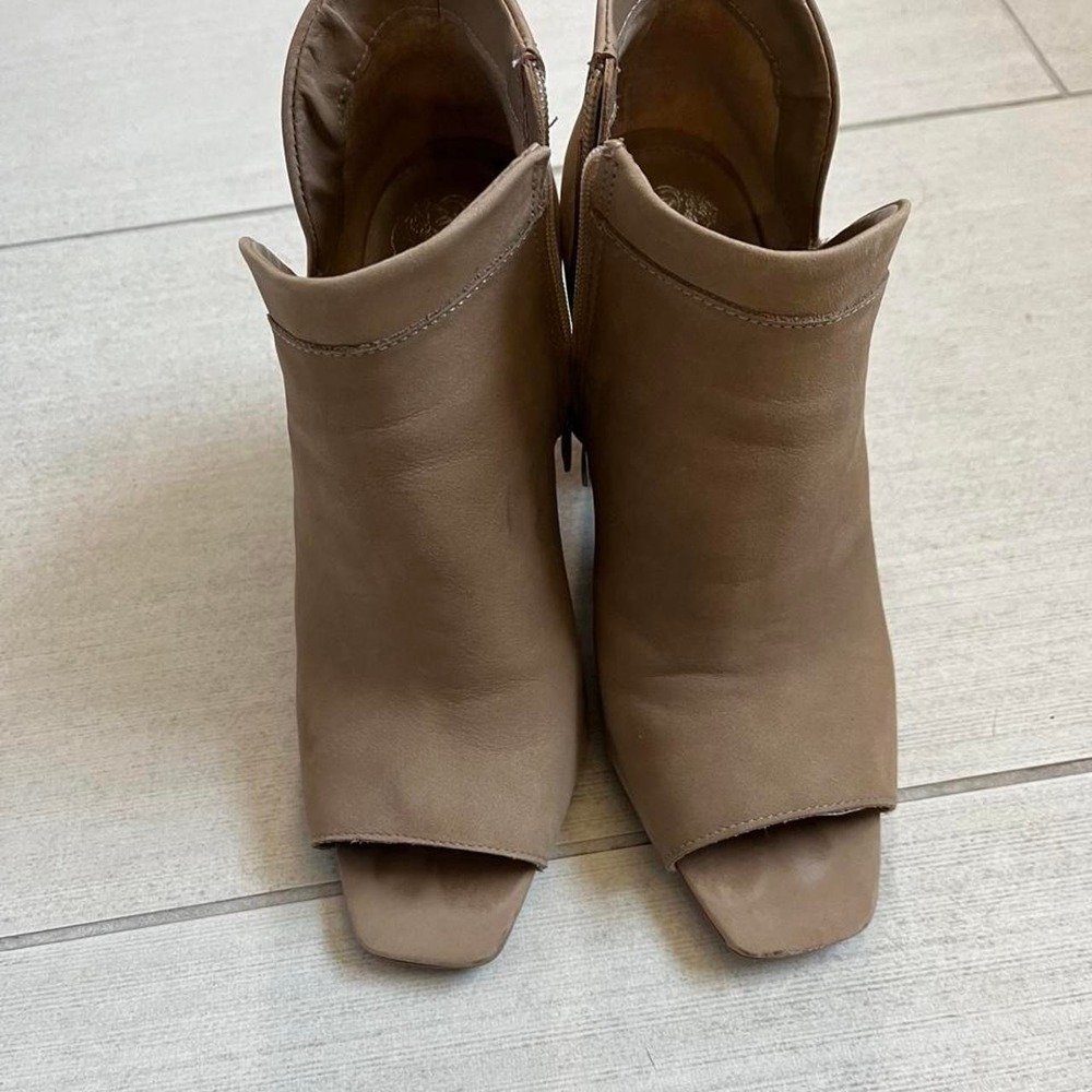 Vince Camuto Tan Suede Peep Toe Block Heel Ankle Boots 7.5